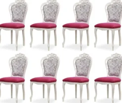 Casa Padrino Luxus Barock Esszimmer Stuhl 8er Set Dunkelrosa / Schwarz / Weiß - Barockstil Küchen Stühle - Prunkvolle Luxus Esszimmer Möbel im Barockstil - Edel & Prunkvoll
