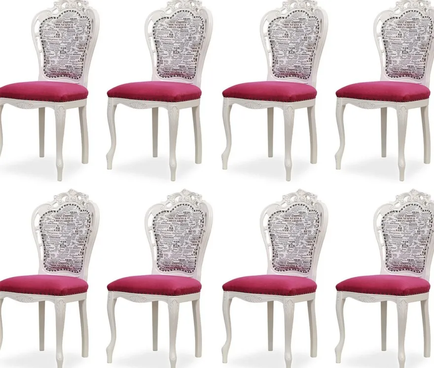 Casa Padrino Luxus Barock Esszimmer Stuhl 8er Set Dunkelrosa / Schwarz / Weiß - Barockstil Küchen Stühle - Prunkvolle Luxus Esszimmer Möbel im Barockstil - Edel & Prunkvoll