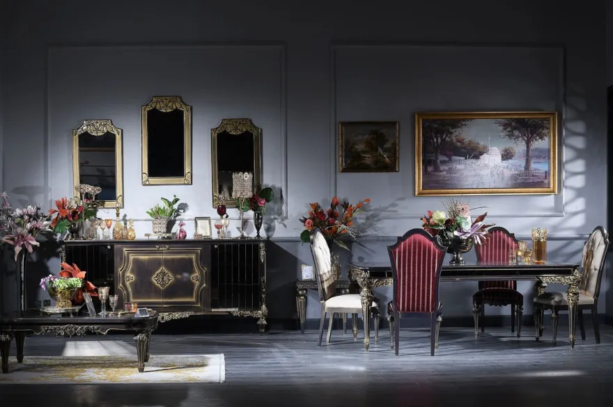 Casa Padrino Luxus Barock Esszimmer Set - 1 Esstisch & 6 Esszimmerstühle - Handgefertigte Esszimmer Möbel im Barockstil