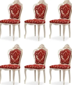 Casa Padrino Luxus Barock Esszimmer Stuhl 6er Set mit elegantem Muster Rot / Weiß / Beige / Gold - Barockstil Küchen Stühle - Prunkvolle Luxus Esszimmer Möbel im Barockstil - Edel & Prunkvoll