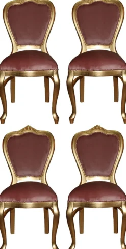 Casa Padrino Luxus Barock Esszimmer Set Rosa / Gold 45 x 46 x H. 99 cm - 4 handgefertigte Esszimmerstühle - Barock Esszimmermöbel