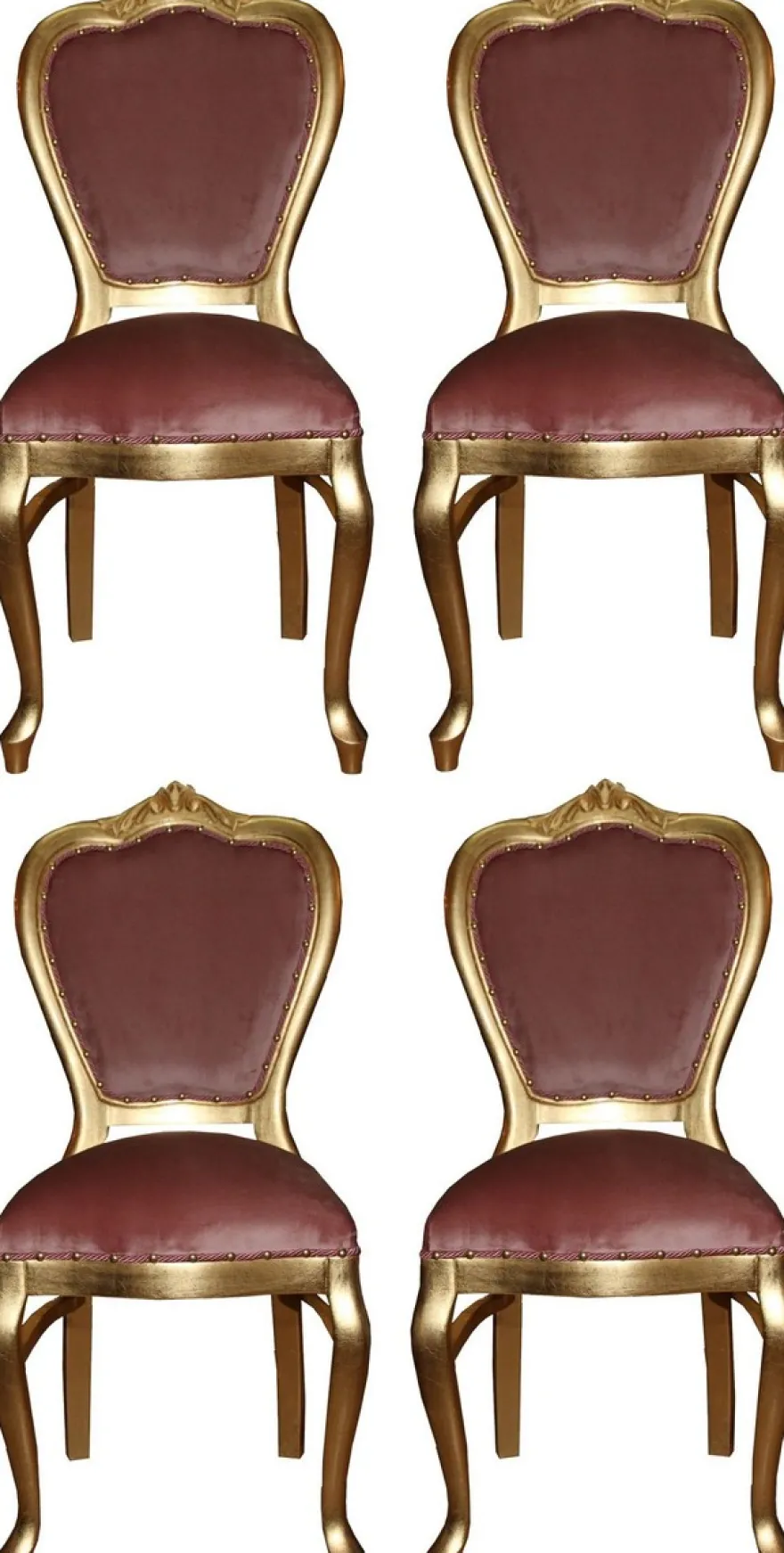 Casa Padrino Luxus Barock Esszimmer Set Rosa / Gold 45 x 46 x H. 99 cm - 4 handgefertigte Esszimmerstühle - Barock Esszimmermöbel