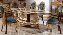 Casa Padrino Luxus Barock Esszimmerstuhl Set Blau / Braun / Gold - Handgefertigtes Küchen Stühle 6er Set mit elegantem Muster - Barock Esszimmer Möbel - Edel & Prunkvoll