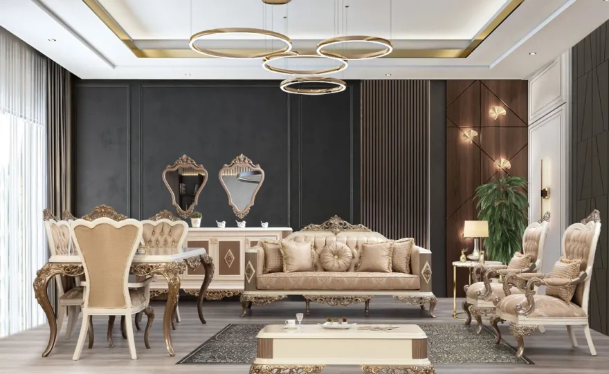 Casa Padrino Luxus Barock Esstisch Weiß / Braun / Gold - Edler Massivholz Esszimmertisch - Barock Esszimmer Möbel - Edel & Prunkvoll