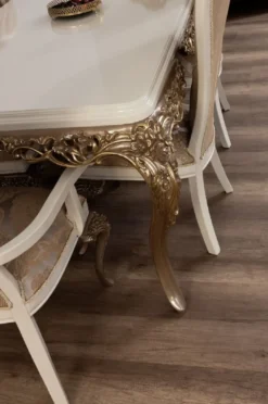 Casa Padrino Luxus Barock Esstisch Weiß / Braun / Gold - Edler Massivholz Esszimmertisch - Barock Esszimmer Möbel - Edel & Prunkvoll