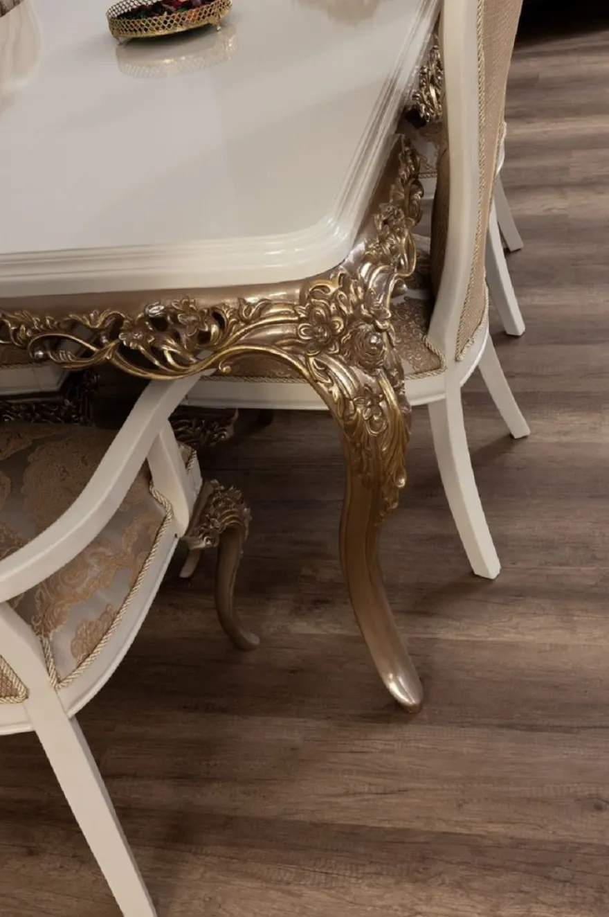 Casa Padrino Luxus Barock Esstisch Weiß / Braun / Gold - Edler Massivholz Esszimmertisch - Barock Esszimmer Möbel - Edel & Prunkvoll