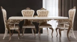 Casa Padrino Luxus Barock Esstisch Weiß / Braun / Gold - Edler Massivholz Esszimmertisch - Barock Esszimmer Möbel - Edel & Prunkvoll