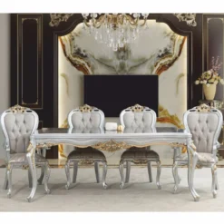 Casa Padrino Luxus Barock Esszimmer Stuhl Grau / Silber / Gold - Barock Möbel