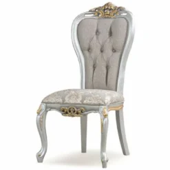 Casa Padrino Luxus Barock Esszimmer Stuhl Grau / Silber / Gold - Barock Möbel