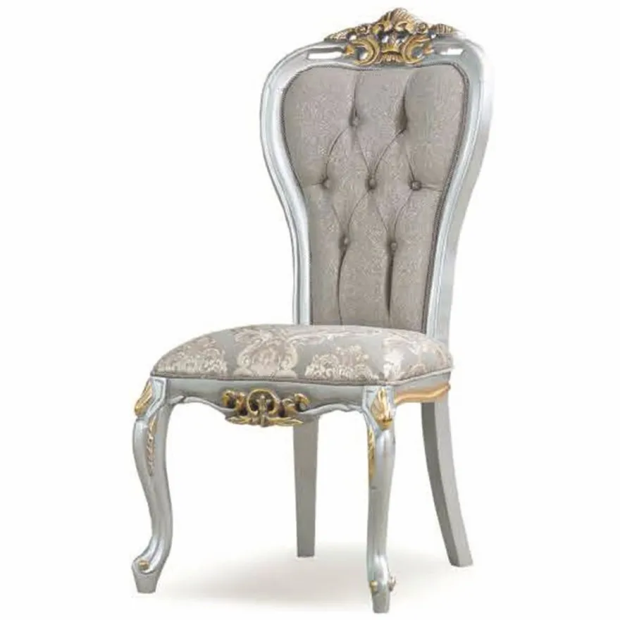 Casa Padrino Luxus Barock Esszimmer Stuhl Grau / Silber / Gold - Barock Möbel