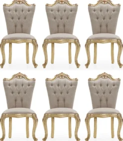Casa Padrino Luxus Barock Esszimmer Stuhl 6er Set Grau / Gold - Prunkvolle Barockstil Küchen Stühle - Luxus Esszimmer Möbel im Barockstil - Barock Esszimmer Möbel - Barockstil Möbel