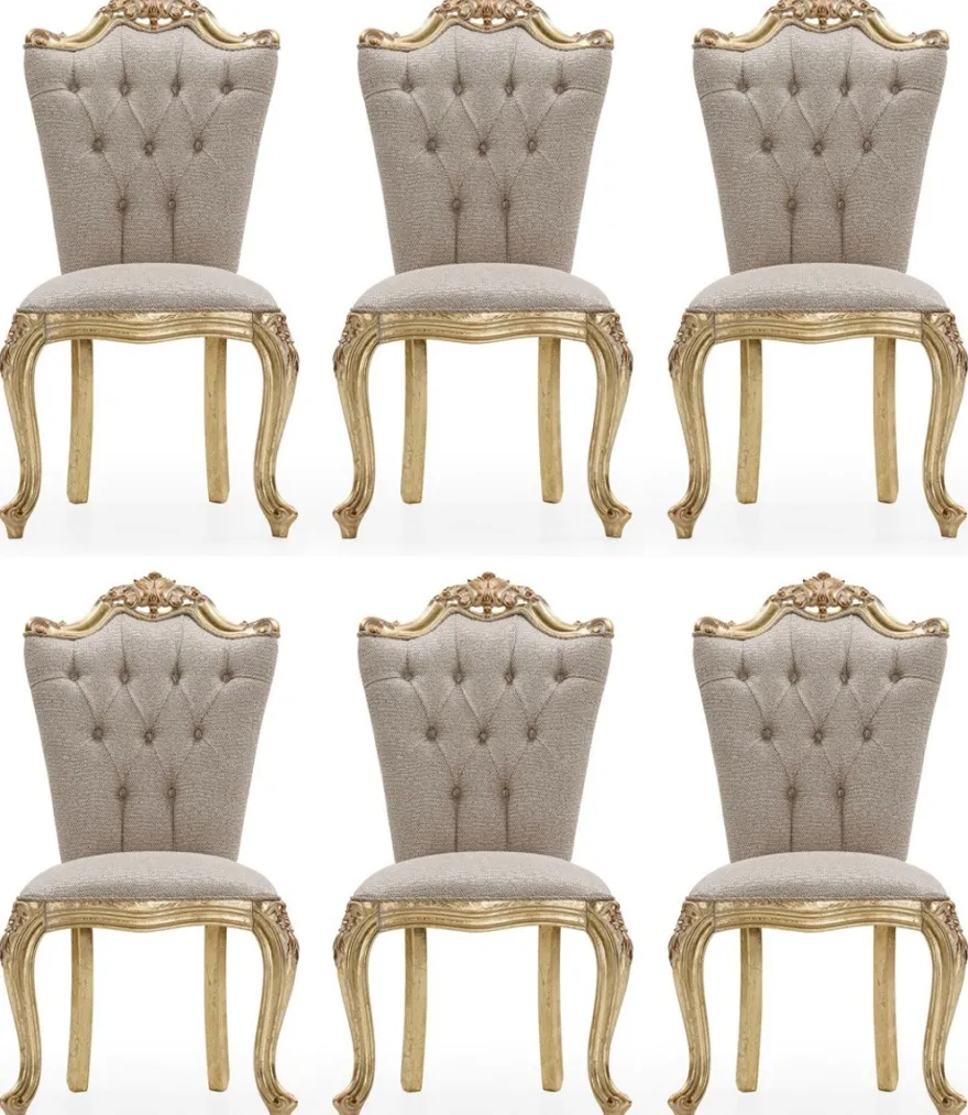 Casa Padrino Luxus Barock Esszimmer Stuhl 6er Set Grau / Gold - Prunkvolle Barockstil Küchen Stühle - Luxus Esszimmer Möbel im Barockstil - Barock Esszimmer Möbel - Barockstil Möbel