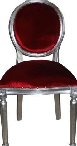 Casa Padrino Luxus Barock Esszimmer Set Medaillon Bordeauxrot / Silber 50 x 52 x H. 99 cm - 4 handgefertigte Esszimmerstühle - Barock Esszimmermöbel
