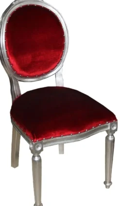 Casa Padrino Luxus Barock Esszimmer Set Medaillon Bordeauxrot / Silber 50 x 52 x H. 99 cm - 4 handgefertigte Esszimmerstühle - Barock Esszimmermöbel