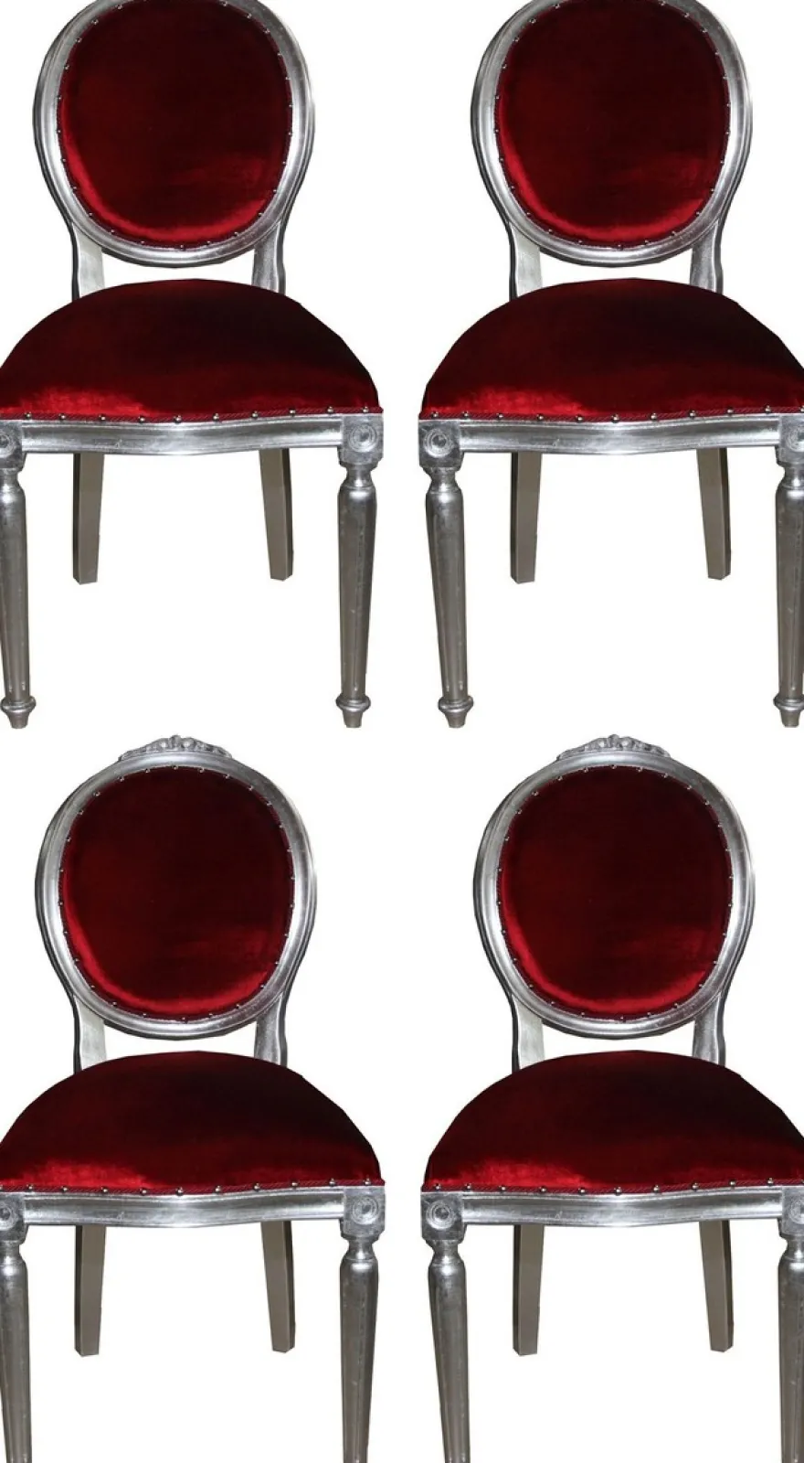 Casa Padrino Luxus Barock Esszimmer Set Medaillon Bordeauxrot / Silber 50 x 52 x H. 99 cm - 4 handgefertigte Esszimmerstühle - Barock Esszimmermöbel