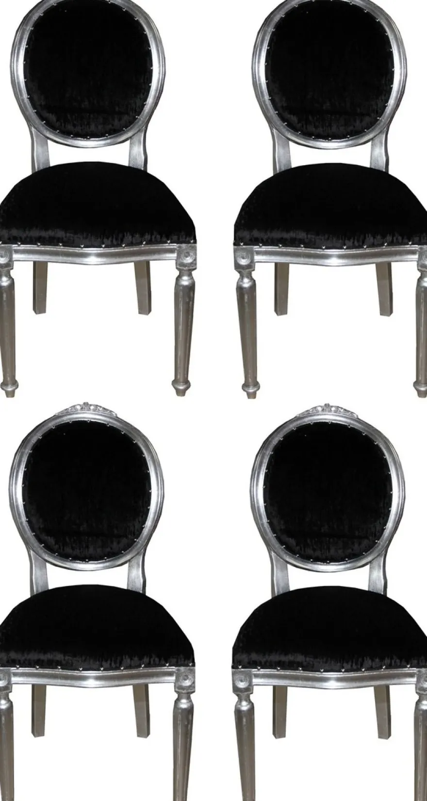 Casa Padrino Luxus Barock Esszimmer Set Medaillon Schwarz / Silber 50 x 52 x H. 99 cm - 4 handgefertigte Esszimmerstühle - Barock Esszimmermöbel