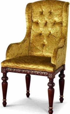 Casa Padrino Luxus Barock Esszimmer Stuhl mit Armlehnen Gold / Dunkelbraun - Made in Italy