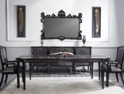 Casa Padrino Luxus Barock Esstisch Grau / Schwarz - Handgefertigter Massivholz Esszimmertisch - Luxus Esszimmer Möbel im Barockstil - Barock Möbel - Barock Einrichtung