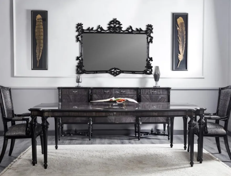 Casa Padrino Luxus Barock Esstisch Grau / Schwarz - Handgefertigter Massivholz Esszimmertisch - Luxus Esszimmer Möbel im Barockstil - Barock Möbel - Barock Einrichtung
