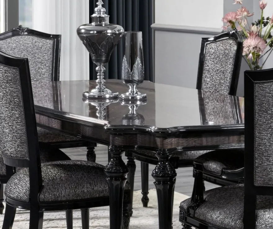 Casa Padrino Luxus Barock Esstisch Grau / Schwarz - Handgefertigter Massivholz Esszimmertisch - Luxus Esszimmer Möbel im Barockstil - Barock Möbel - Barock Einrichtung