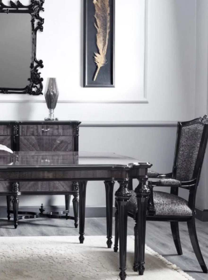 Casa Padrino Luxus Barock Esstisch Grau / Schwarz - Handgefertigter Massivholz Esszimmertisch - Luxus Esszimmer Möbel im Barockstil - Barock Möbel - Barock Einrichtung