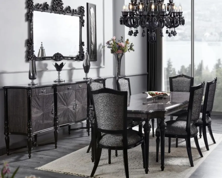 Casa Padrino Luxus Barock Esstisch Grau / Schwarz - Handgefertigter Massivholz Esszimmertisch - Luxus Esszimmer Möbel im Barockstil - Barock Möbel - Barock Einrichtung