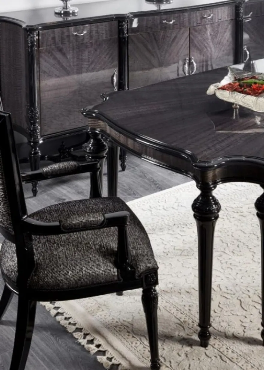 Casa Padrino Luxus Barock Esstisch Grau / Schwarz - Handgefertigter Massivholz Esszimmertisch - Luxus Esszimmer Möbel im Barockstil - Barock Möbel - Barock Einrichtung