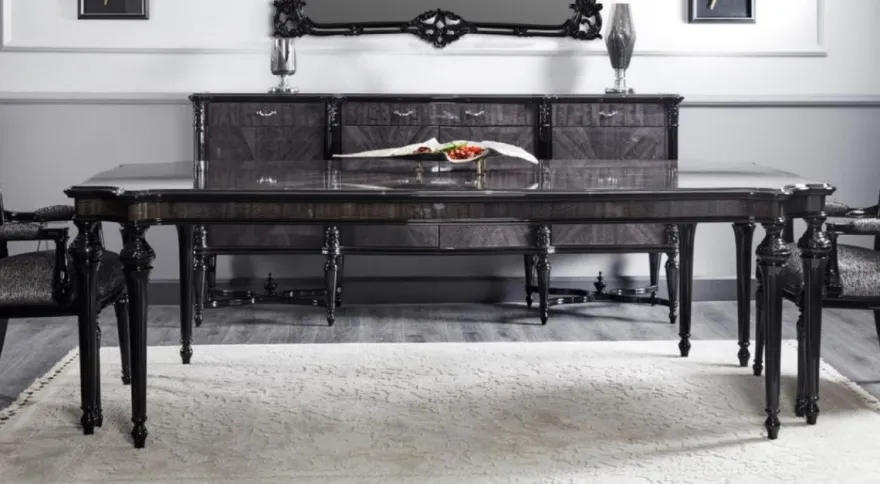 Casa Padrino Luxus Barock Esstisch Grau / Schwarz - Handgefertigter Massivholz Esszimmertisch - Luxus Esszimmer Möbel im Barockstil - Barock Möbel - Barock Einrichtung