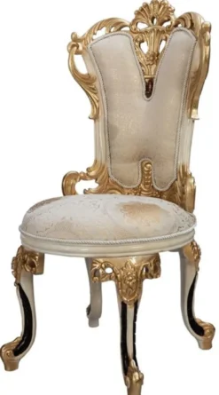 Casa Padrino Luxus Barock Esszimmerstuhl 6er Set Weiß / Creme / Beige / Schwarz / Gold - Barockstil Küchenstühle mit Muster - Luxus Esszimmer Möbel im Barockstil - Barock Esszimmer Möbel