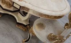 Casa Padrino Luxus Barock Esszimmerstuhl 6er Set Weiß / Creme / Beige / Schwarz / Gold - Barockstil Küchenstühle mit Muster - Luxus Esszimmer Möbel im Barockstil - Barock Esszimmer Möbel