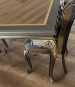 Casa Padrino Luxus Barock Esszimmer Set Blau / Grau / Gold - 1 Esszimmertisch & 6 Esszimmerstühle - Edle Barock Esszimmer Möbel - Edel & Prunkvoll