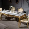 Casa Padrino Luxus Barock Esszimmerstuhl Set Weiß / Gold - 6 handgefertigte Küchen Stühle mit Armlehnen und elegantem Muster - Barock Esszimmer Möbel - Edel & Prunkvoll