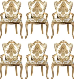 Casa Padrino Luxus Barock Esszimmerstuhl Set Weiß / Gold - 6 handgefertigte Küchen Stühle mit Armlehnen und elegantem Muster - Barock Esszimmer Möbel - Edel & Prunkvoll