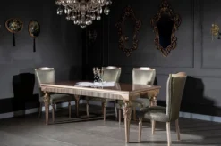 Casa Padrino Luxus Barock Esszimmer Set Grün / Silber / Kupfer / Gold - 1 Esstisch & 6 Esszimmerstühle - Barock Esszimmer Möbel - Edel & Prunkvoll