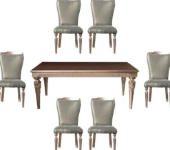 Casa Padrino Luxus Barock Esszimmer Set Grün / Silber / Kupfer / Gold - 1 Esstisch & 6 Esszimmerstühle - Barock Esszimmer Möbel - Edel & Prunkvoll