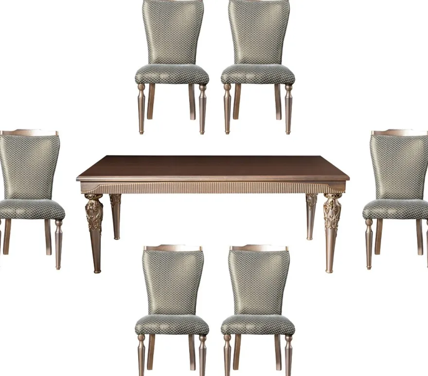 Casa Padrino Luxus Barock Esszimmer Set Grün / Silber / Kupfer / Gold - 1 Esstisch & 6 Esszimmerstühle - Barock Esszimmer Möbel - Edel & Prunkvoll