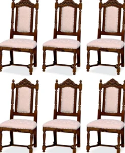 Casa Padrino Luxus Barock Esszimmer Stuhl 6er Set Rosa / Weiß / Dunkelbraun - Barockstil Küchen Stühle - Prunkvolle Luxus Esszimmer Möbel im Barockstil - Edel & Prunkvoll