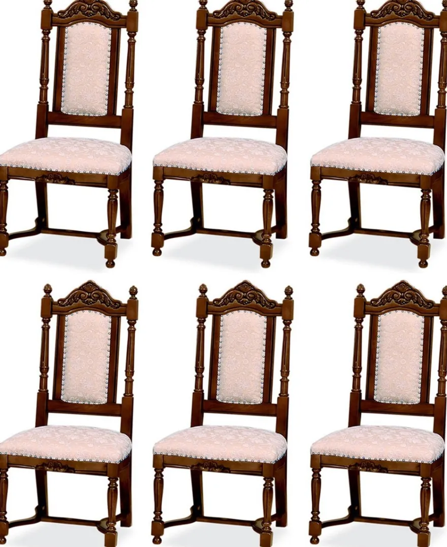 Casa Padrino Luxus Barock Esszimmer Stuhl 6er Set Rosa / Weiß / Dunkelbraun - Barockstil Küchen Stühle - Prunkvolle Luxus Esszimmer Möbel im Barockstil - Edel & Prunkvoll