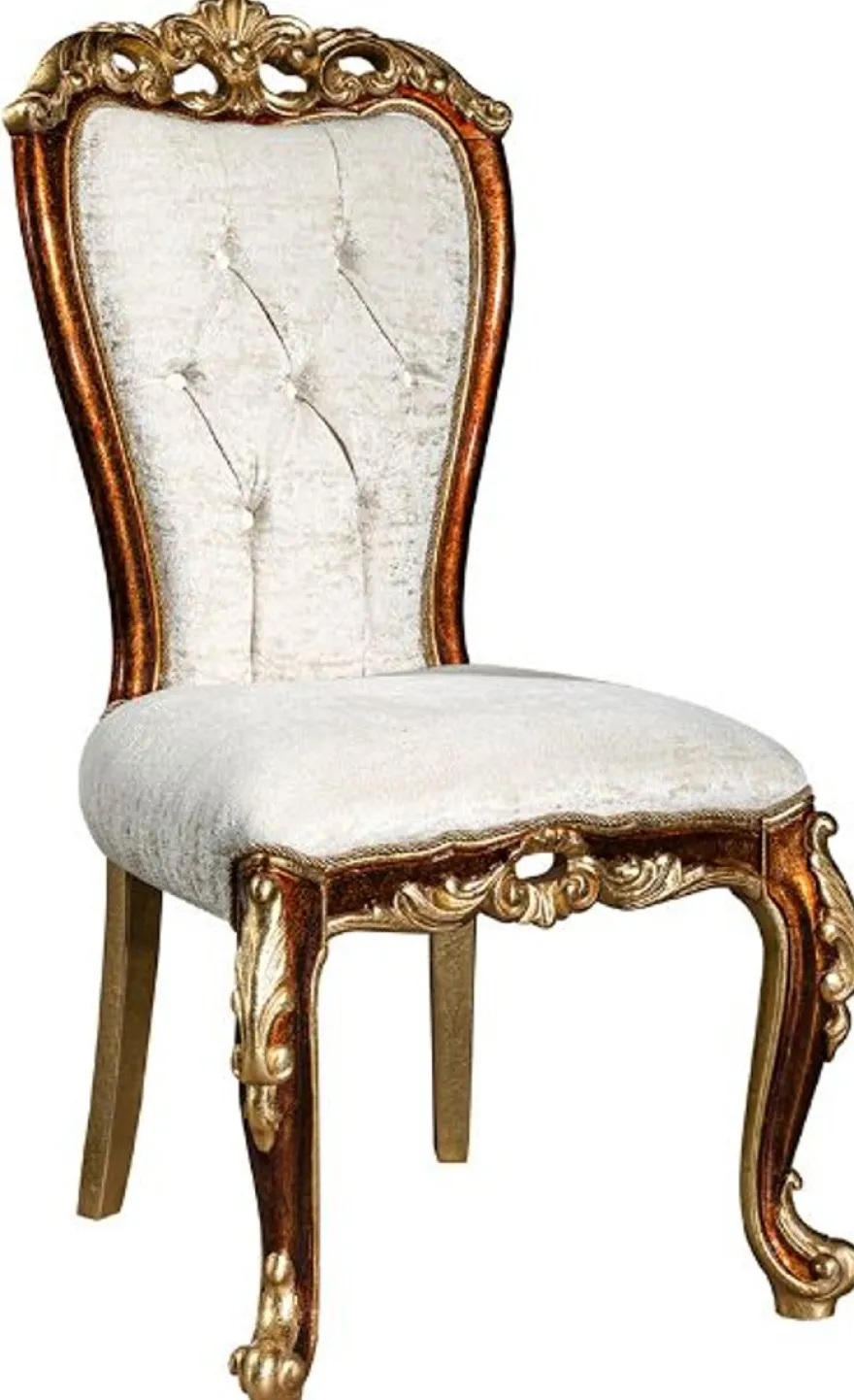 Casa Padrino Luxus Barock Esszimmer Stuhl Set Weiß / Gold / Braun / Gold 57 x 54 x H. 115 cm - Edles Küchen Stühle 6er Set im Barockstil - Barock Esszimmer Möbel