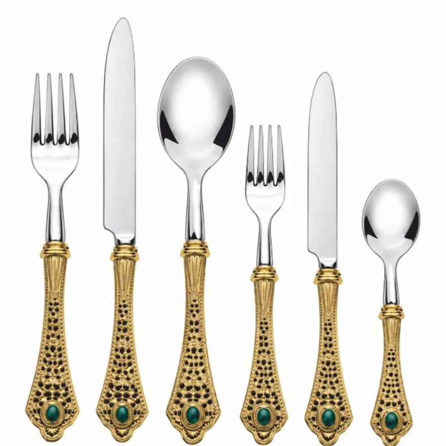 Casa Padrino Luxus Barock Essbesteck 6er Set Gold / Grün / Silber - Hotel & Restaurant Accessoires - Made in Italy