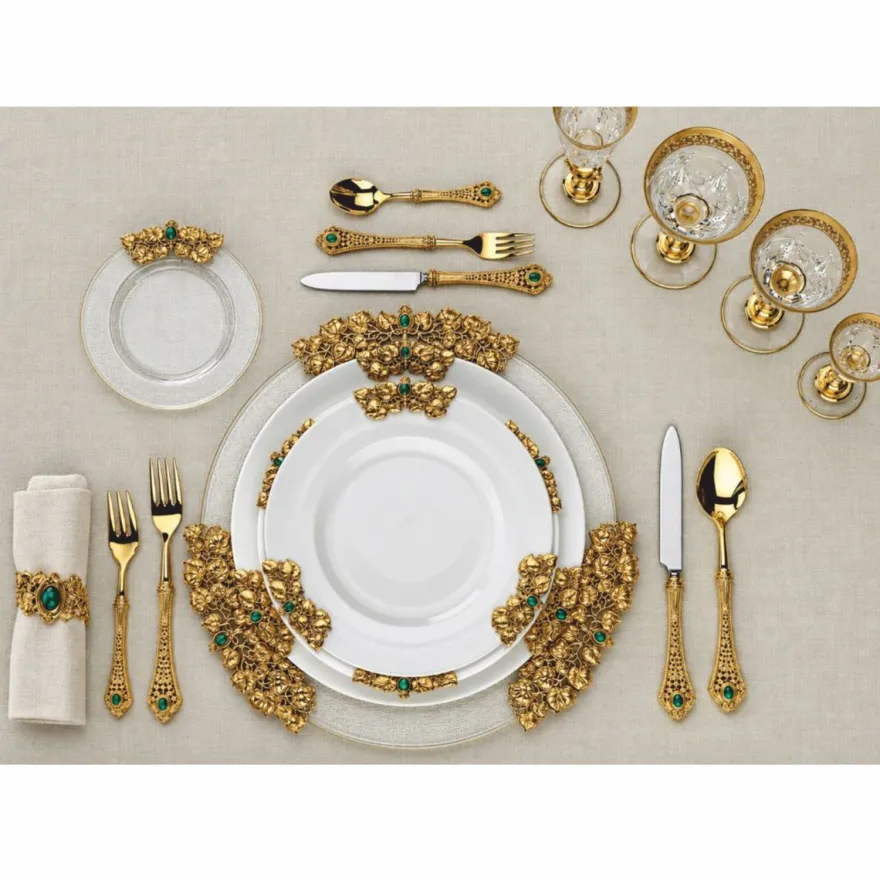 Casa Padrino Luxus Barock Essbesteck 6er Set Gold / Grün / Silber - Hotel & Restaurant Accessoires - Made in Italy