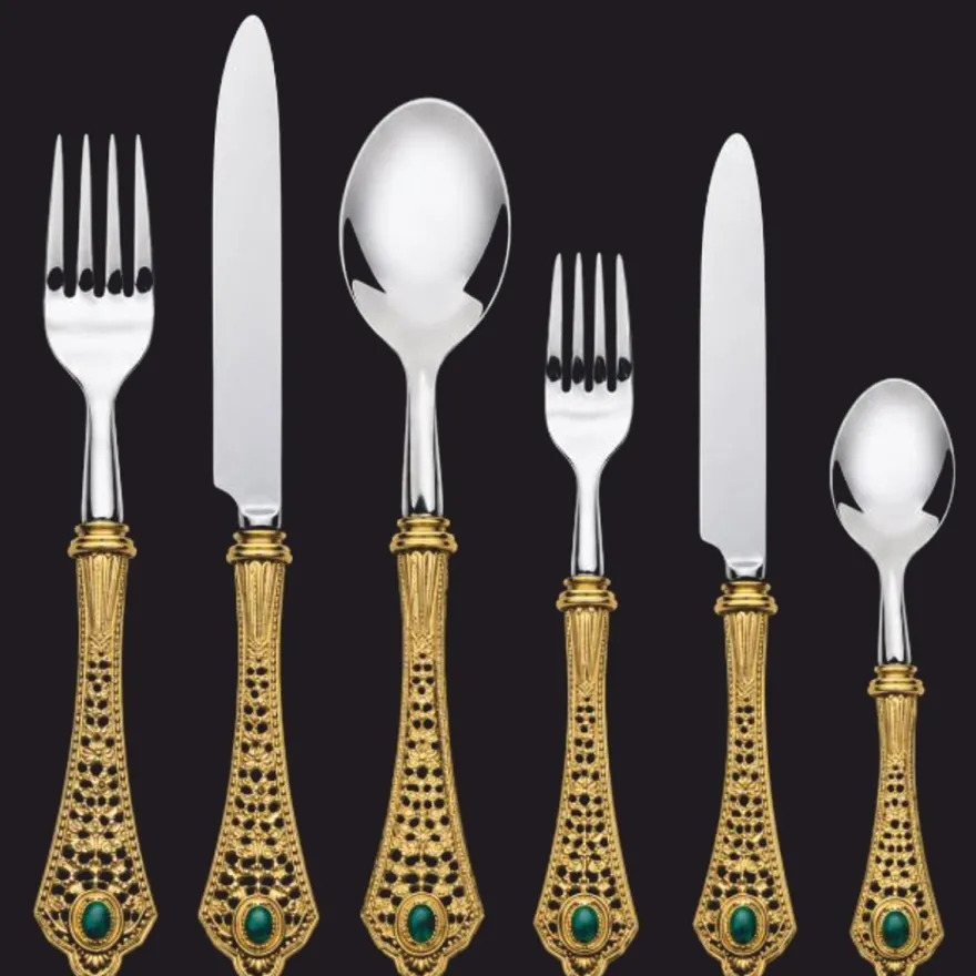 Casa Padrino Luxus Barock Essbesteck 6er Set Gold / Grün / Silber - Hotel & Restaurant Accessoires - Made in Italy
