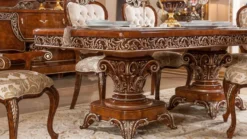 Casa Padrino Luxus Barock Esszimmer Set Braun / Gold / Bronze - 1 Barock Esstisch & 6 Barock Esszimmerstühle - Barock Esszimmer Möbel - Luxus Möbel im Barockstil - Edel & Prunkvoll