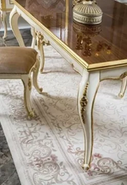 Casa Padrino Luxus Barock Esstisch Braun / Weiß / Gold - Handgefertigter Massivholz Küchentisch - Barock Esszimmer Möbel - Edel & Prunkvoll