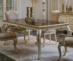Casa Padrino Luxus Barock Esstisch Braun / Weiß / Gold - Handgefertigter Massivholz Küchentisch - Barock Esszimmer Möbel - Edel & Prunkvoll