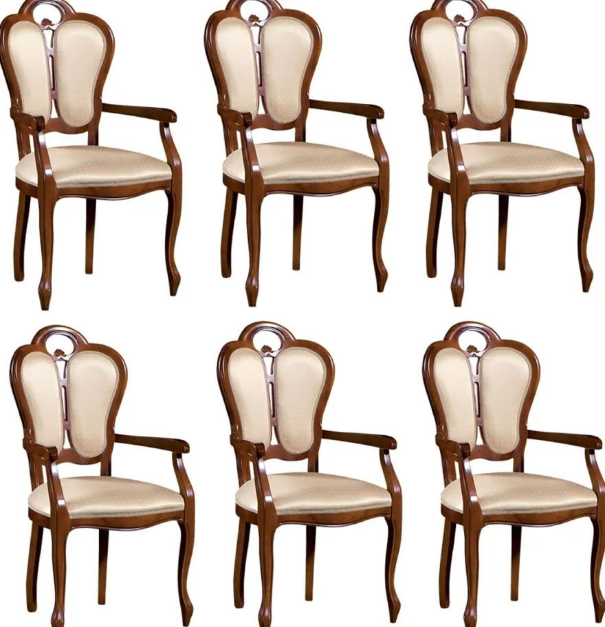Casa Padrino Luxus Barock Esszimmer Set Braun / Weiß / Beige 57 x 43 x H. 105 cm - 6 Esszimmerstühle mit Armlehnen - Esszimmermöbel im Barockstil