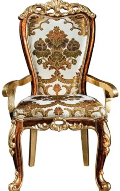 Casa Padrino Luxus Barock Esszimmer Stuhl Set mit Armlehnen und elegantem Muster 57 x 54 x H. 115 cm - Edles Küchen Stühle 6er Set im Barockstil - Barock Esszimmer Möbel