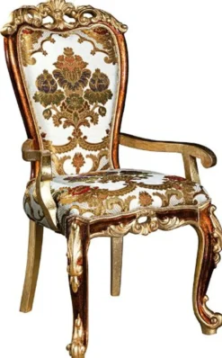 Casa Padrino Luxus Barock Esszimmer Stuhl Set mit Armlehnen und elegantem Muster 57 x 54 x H. 115 cm - Edles Küchen Stühle 6er Set im Barockstil - Barock Esszimmer Möbel
