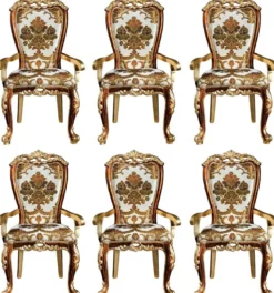 Casa Padrino Luxus Barock Esszimmer Stuhl Set mit Armlehnen und elegantem Muster 57 x 54 x H. 115 cm - Edles Küchen Stühle 6er Set im Barockstil - Barock Esszimmer Möbel