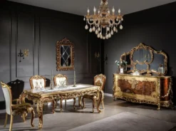 Casa Padrino Luxus Barock Esszimmer Stuhl Set mit Armlehnen und elegantem Muster 57 x 54 x H. 115 cm - Edles Küchen Stühle 6er Set im Barockstil - Barock Esszimmer Möbel